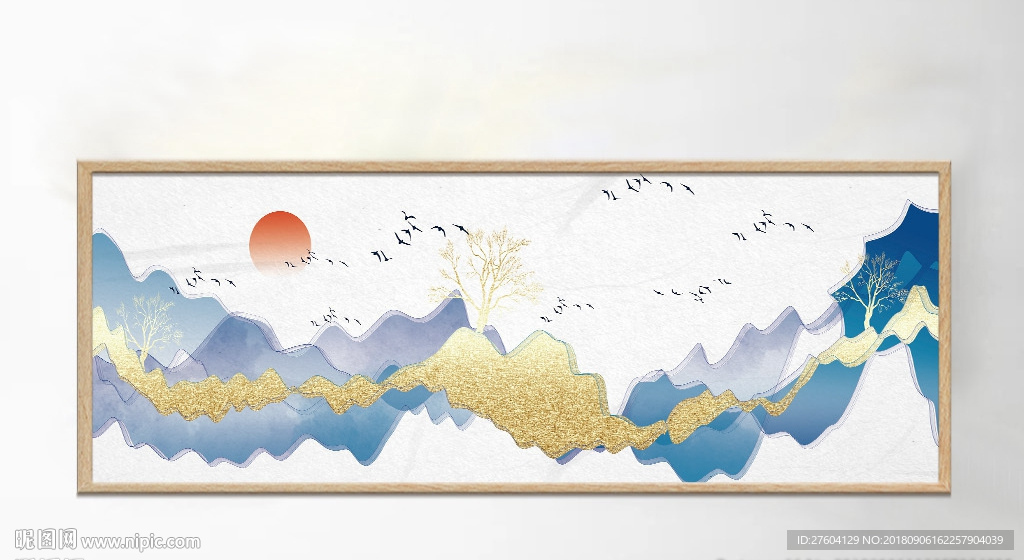 蓝色意境抽象山水装饰画