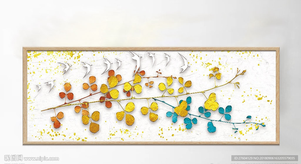 浮雕树叶飞鸟装饰画