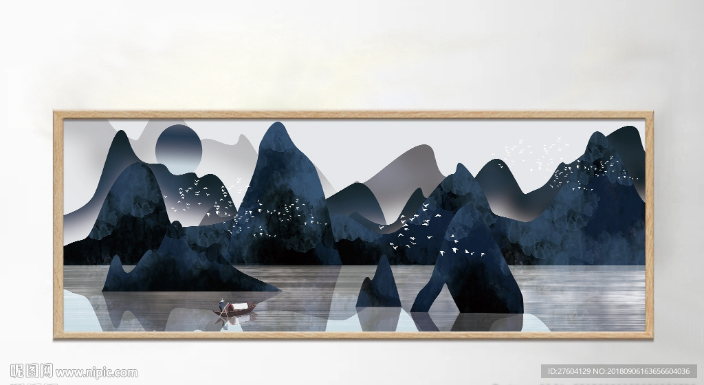 中国风淡彩山川风景装饰画