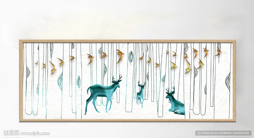 简约丛林麋鹿质感装饰画