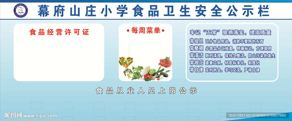 食品卫生 安全公示栏 牢记五常
