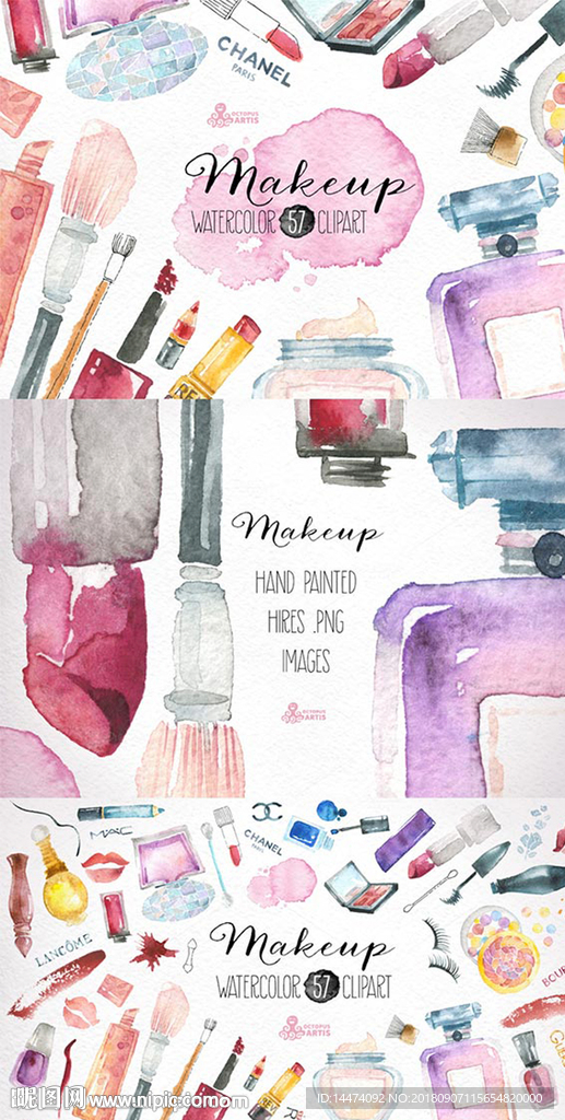 手绘水彩化妆用品