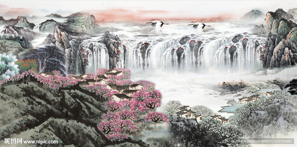 国画山水背景墙