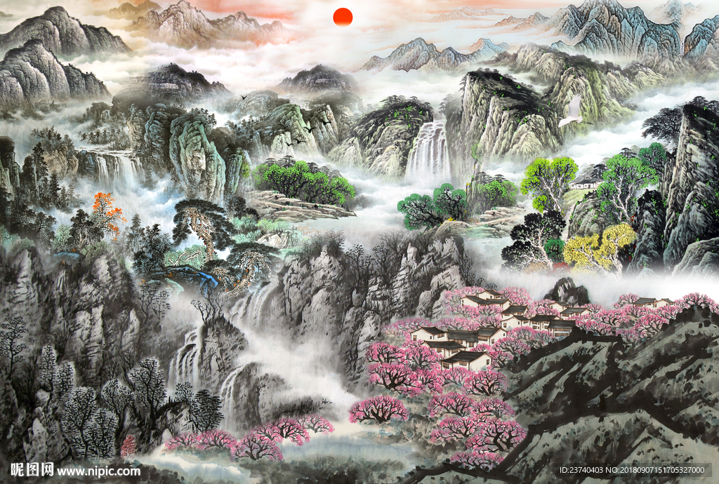 山水国画背景墙