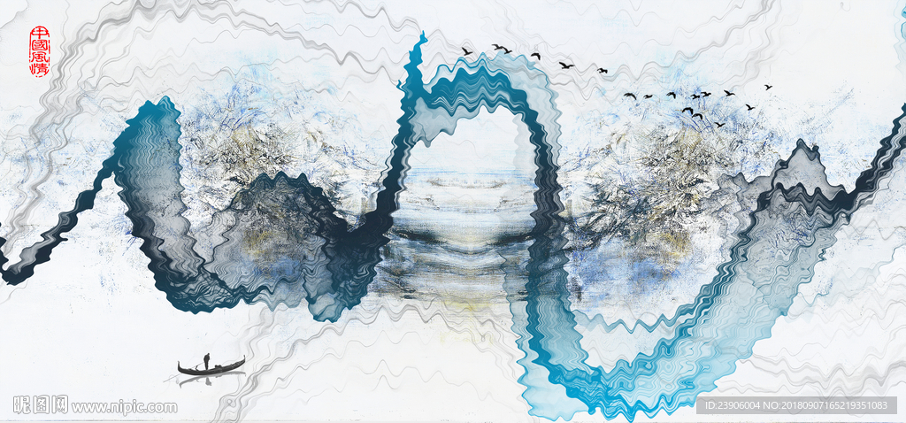 水墨画 三联画 山水装饰画