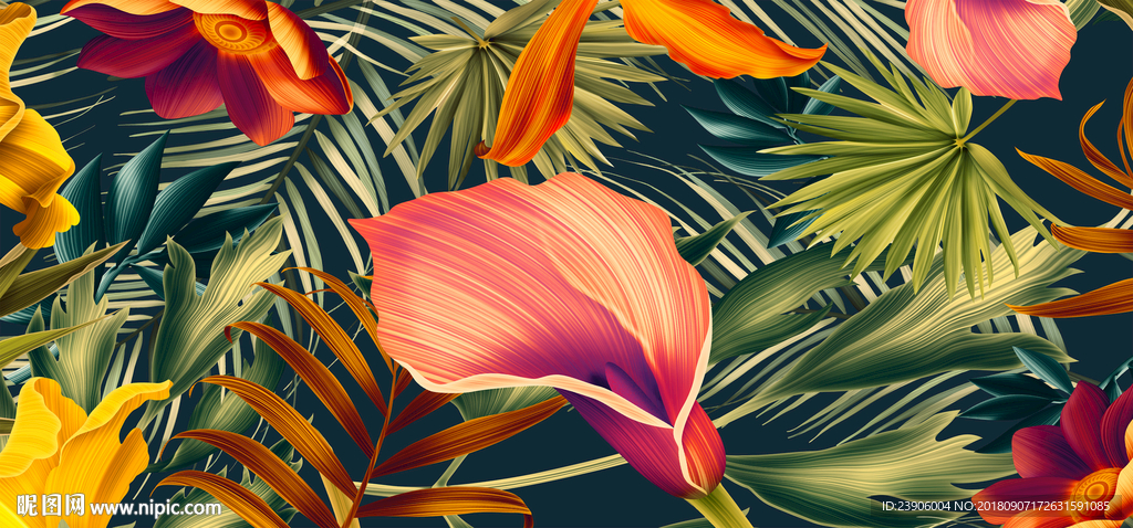 热带雨林装饰画 三联画