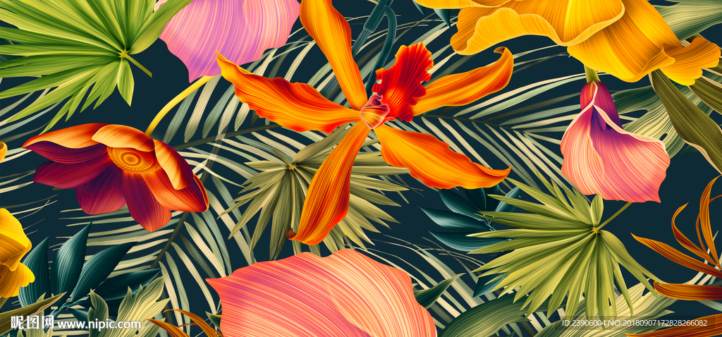 植物三联画 热带装饰画