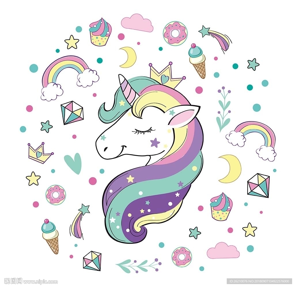 时尚可爱独角兽矢量DIY素材