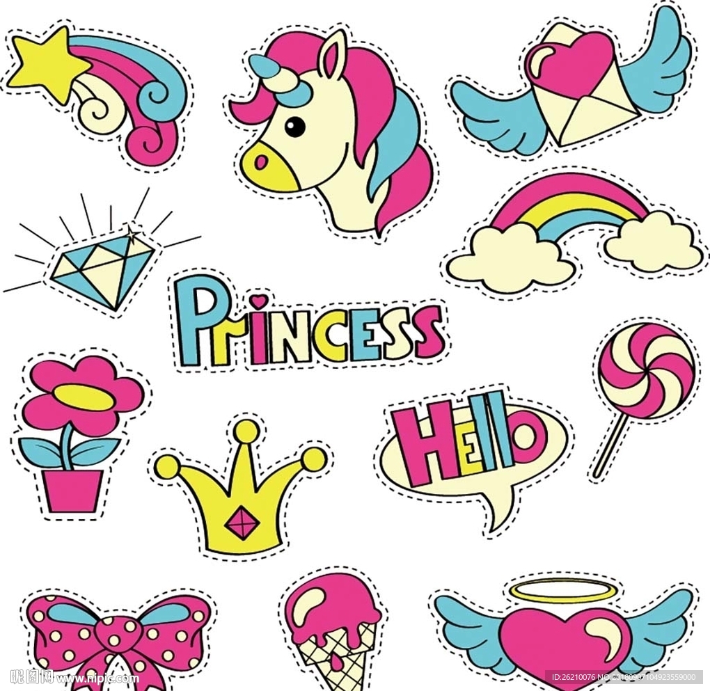 可爱独角兽矢量DIY素材