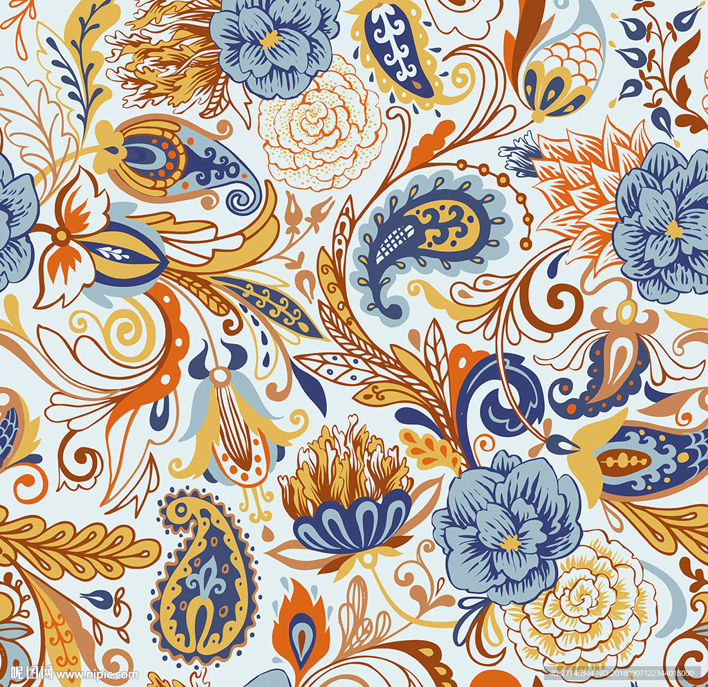 欧式花纹矢量无缝图案