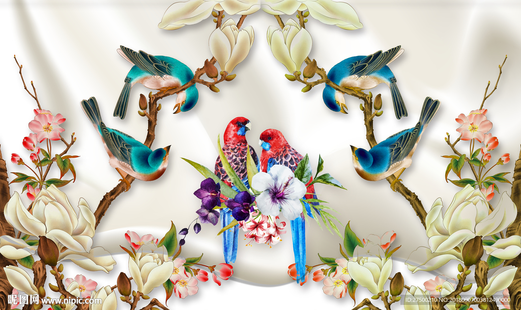 欧式花鸟背景墙