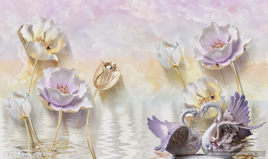 欧式花卉背景墙