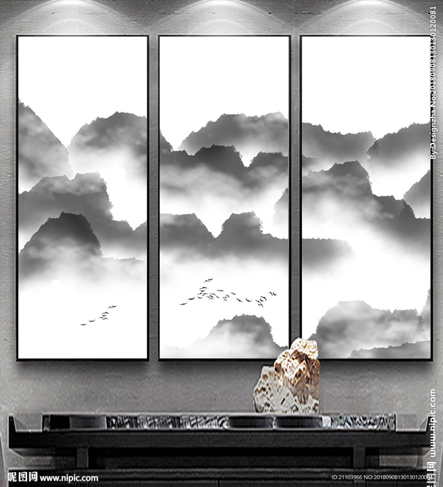 新中式复古水墨意境山水无框画