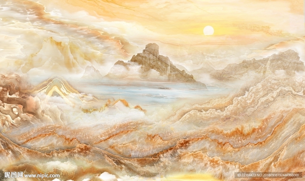 富贵金山山水大理石纹背景墙