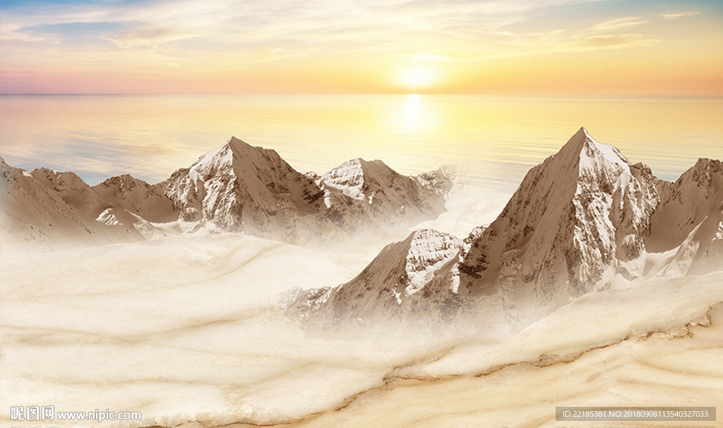 山水日出抽象云海风景背景墙