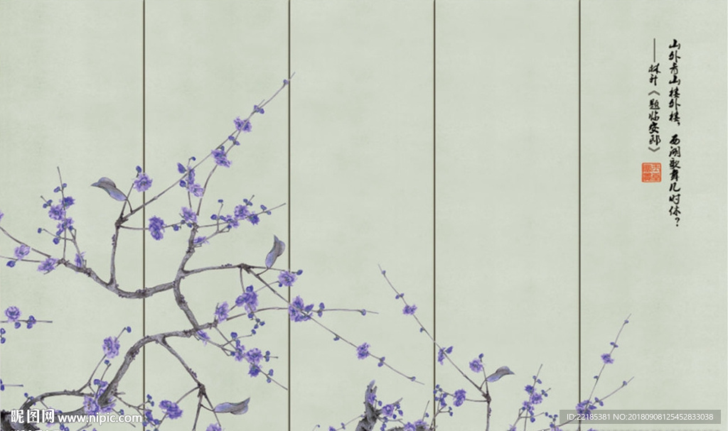 手绘梅花背景墙