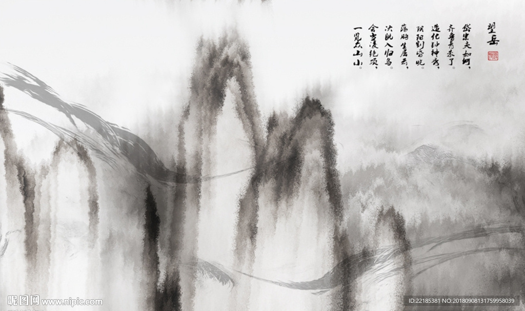 抽象线条飞鸟水墨山水背景墙