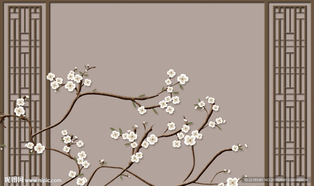 中式室雅兰香花鸟背景墙