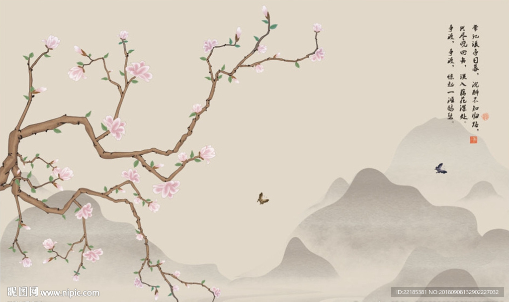 室雅兰香花鸟背景墙