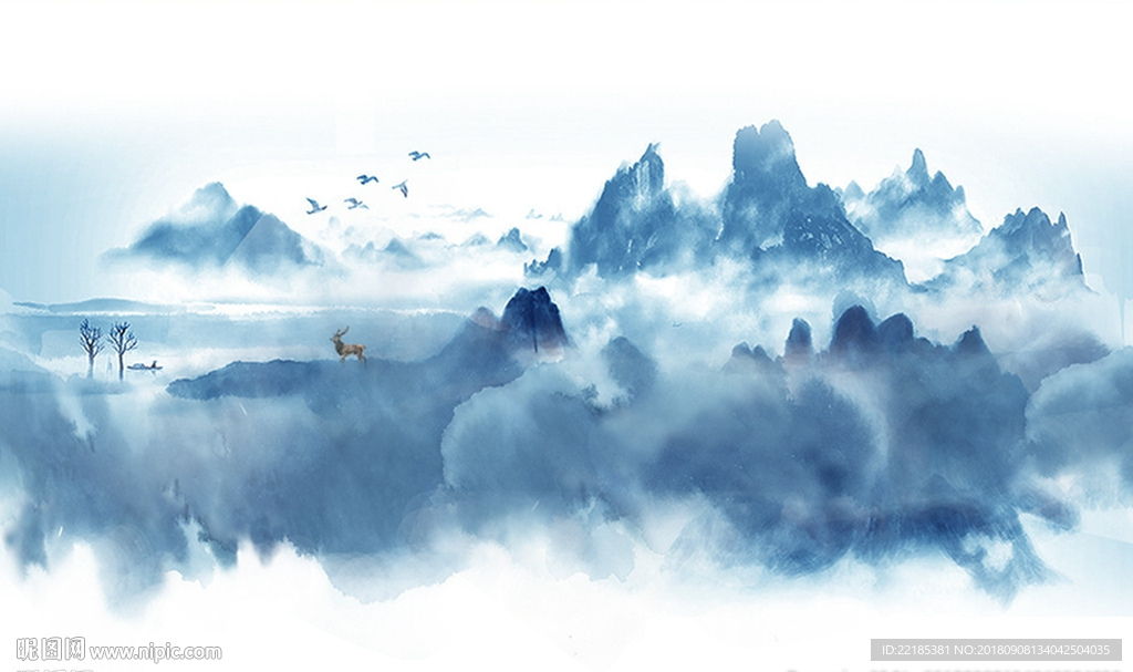 中式墨泼山水背景墙