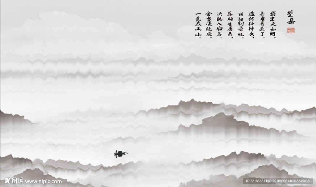 抽象线条飞鸟水墨山水背景墙