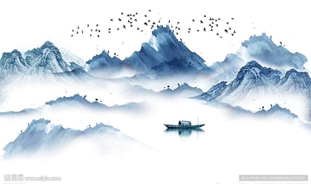 抽象蓝色艺术风景山水背景墙