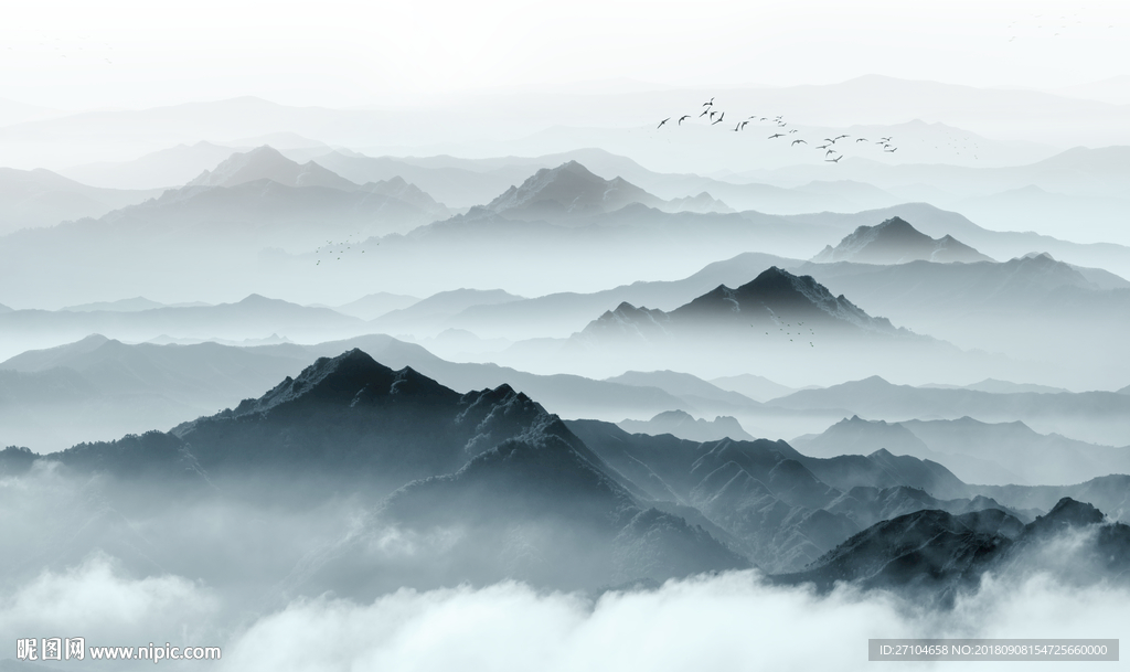 新中式水墨山水抽象意境背景墙