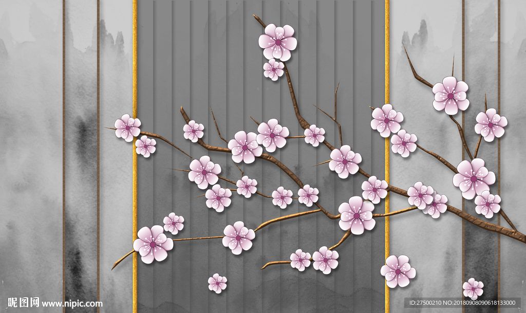 简约花卉背景墙