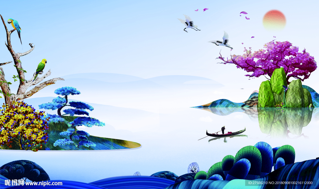 新中式抽象背景墙