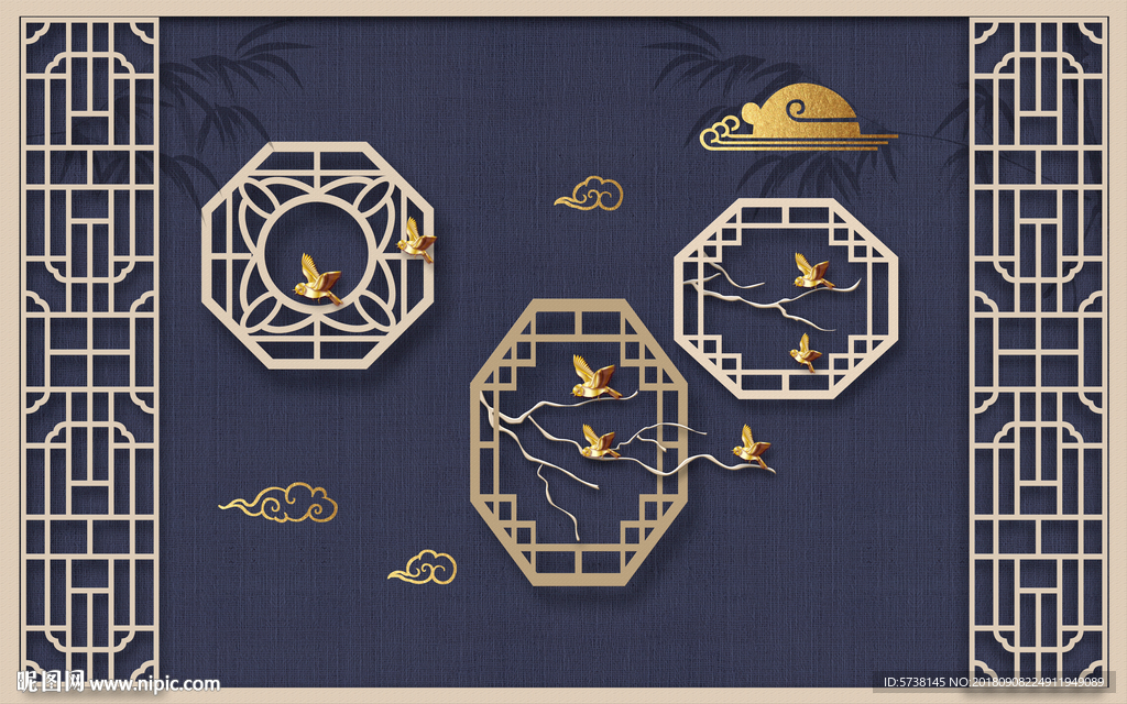 边框中式玄关屏风背景底纹素材