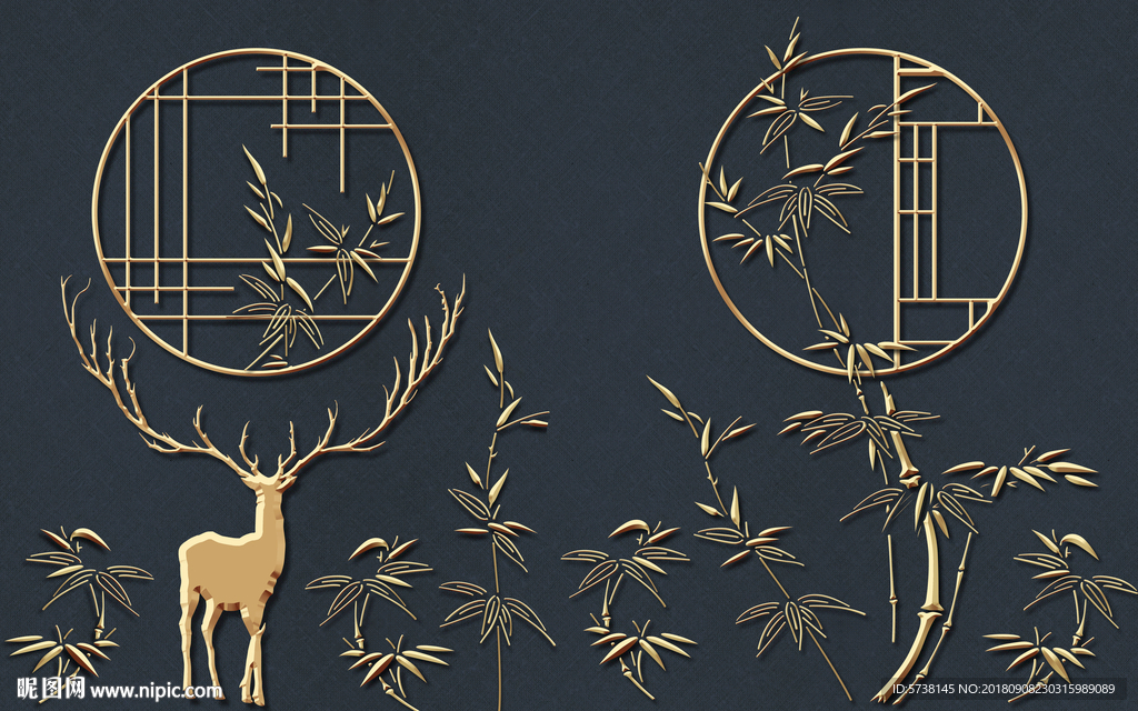 中式创意欧美麋鹿竹子玄关屏风背