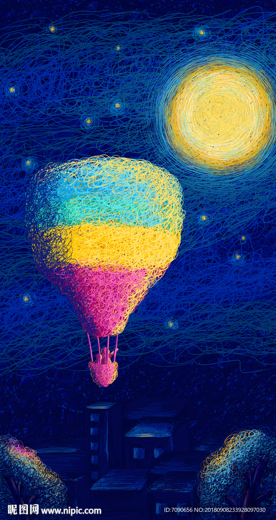 飞向月亮的热气球