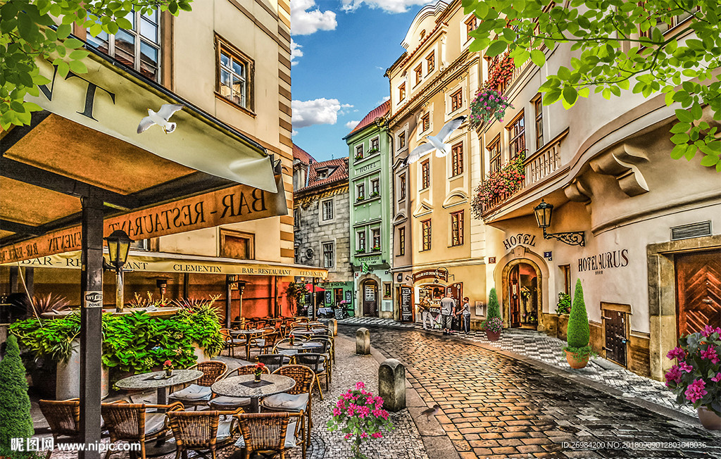 浪漫欧式城市街道背景图片