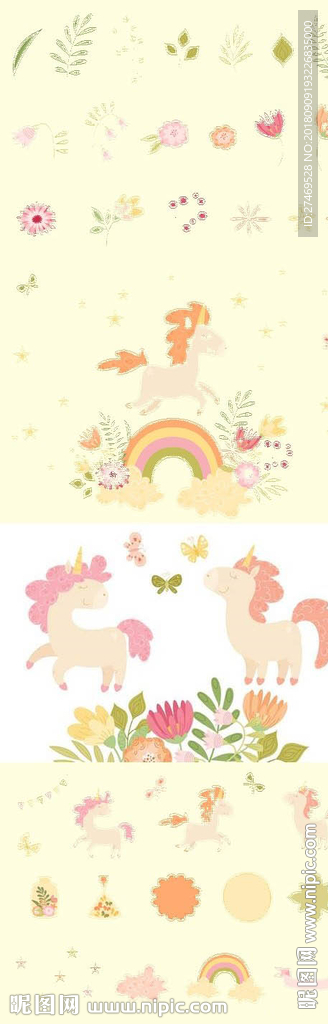 可爱独角兽矢量插画素材