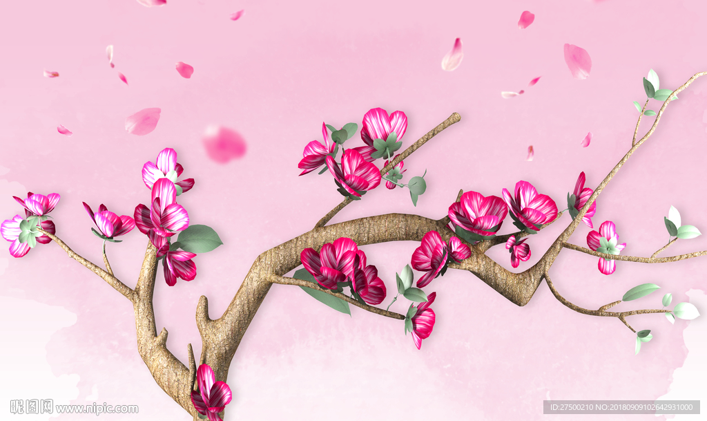 粉色花鸟背景墙