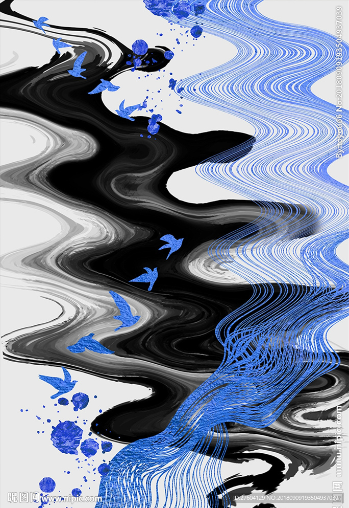 抽象水墨蓝色线条装饰画