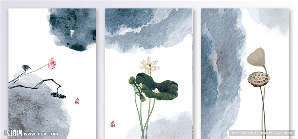 中国风水墨荷花装饰画