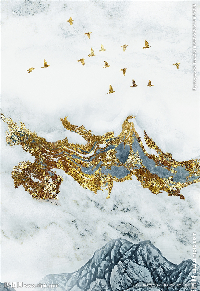 抽象金色飞鸟装饰画