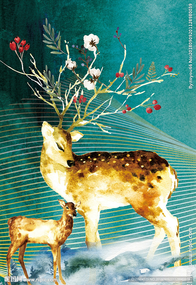 金色鹿装饰画