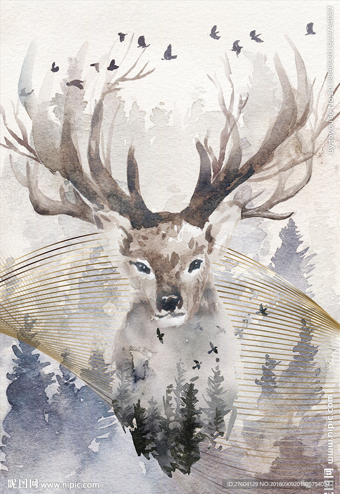 北欧抽象鹿装饰画