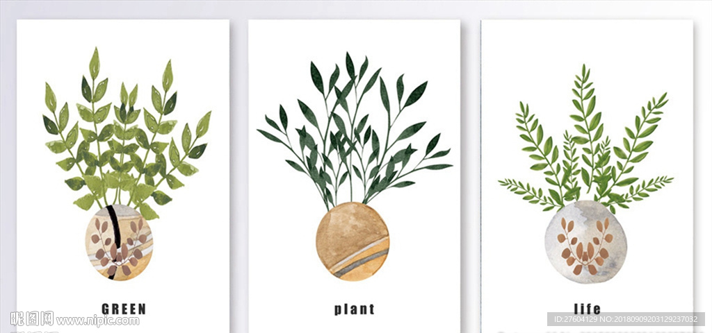 手绘植物花卉树叶抽象装饰画
