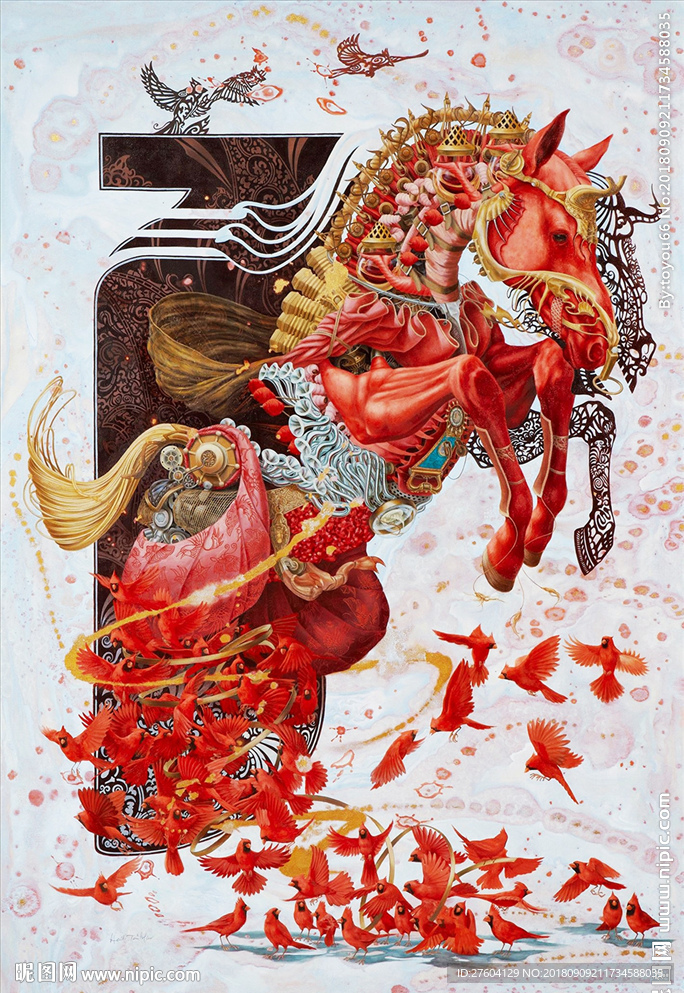 抽象红色马装饰画