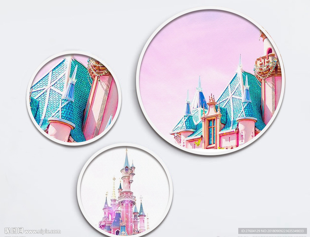 童话建筑圆形装饰画