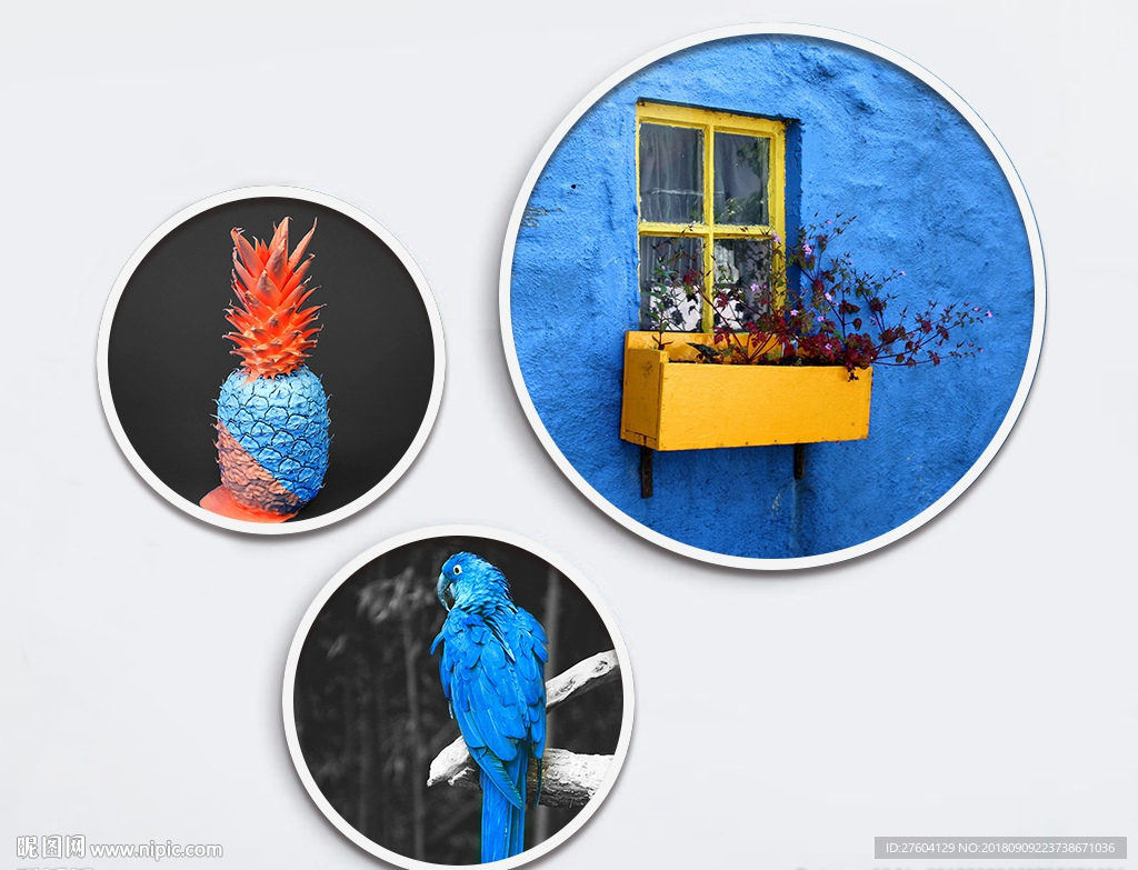鹦鹉菠萝蓝色窗台装饰画