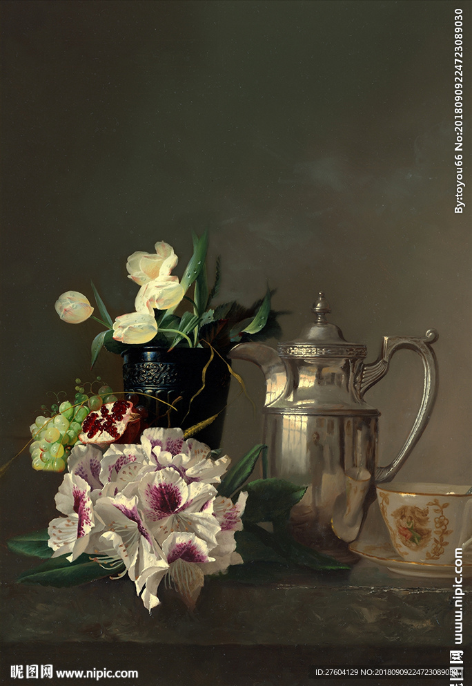 静物花朵水壶花瓶装饰画