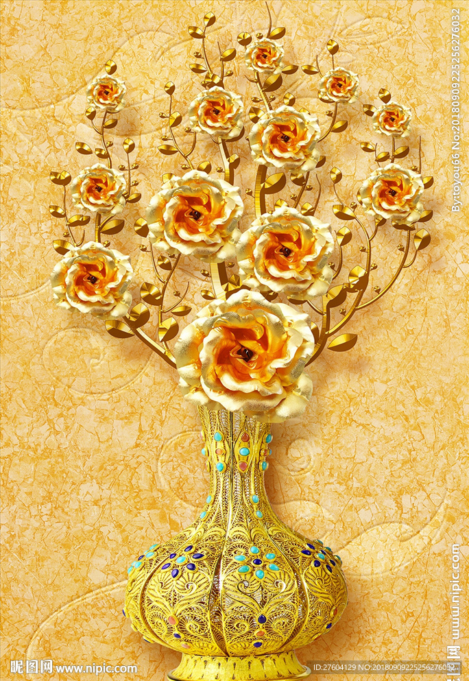立体金色花瓶装饰画
