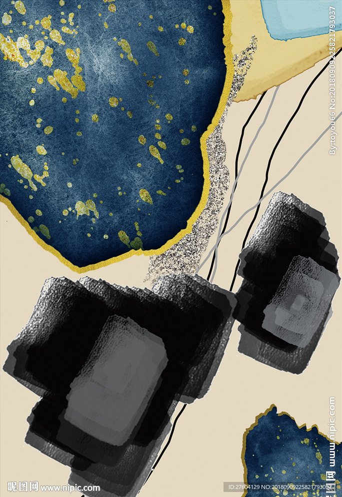 中式抽象几何水墨装饰画