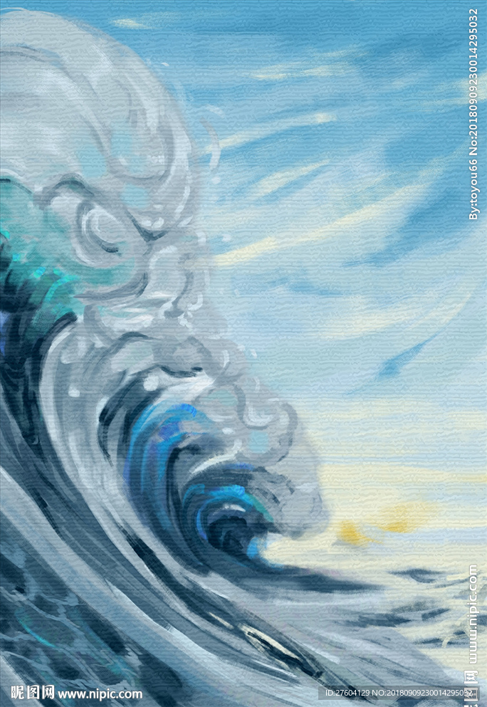艺术油画风浪花风景装饰画