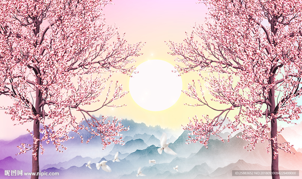 花树山水时尚电视背景墙
