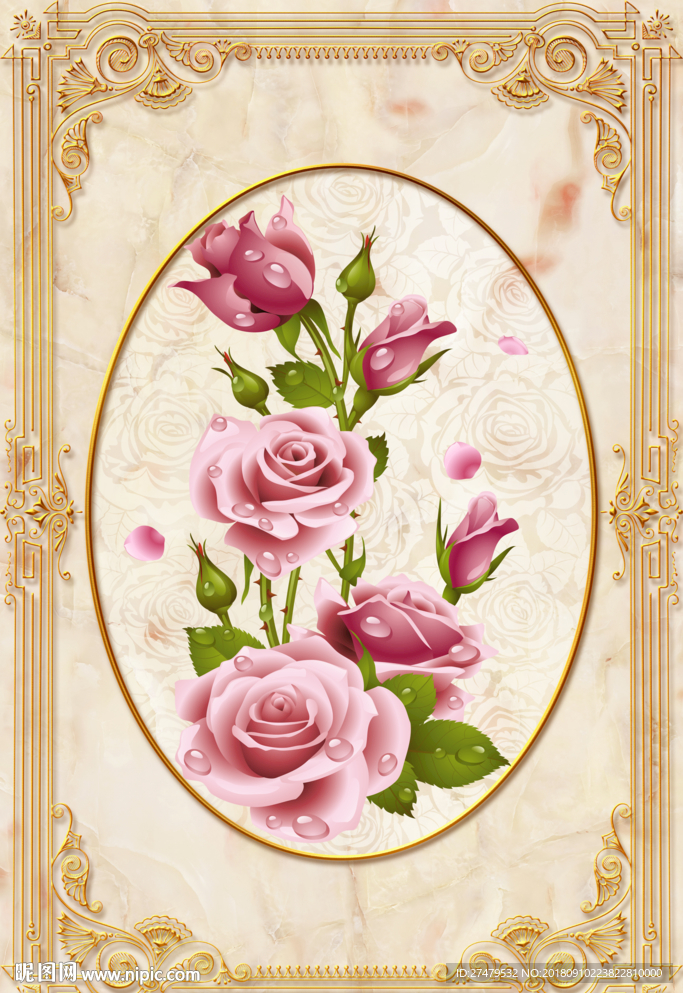 大理石花卉背景墙